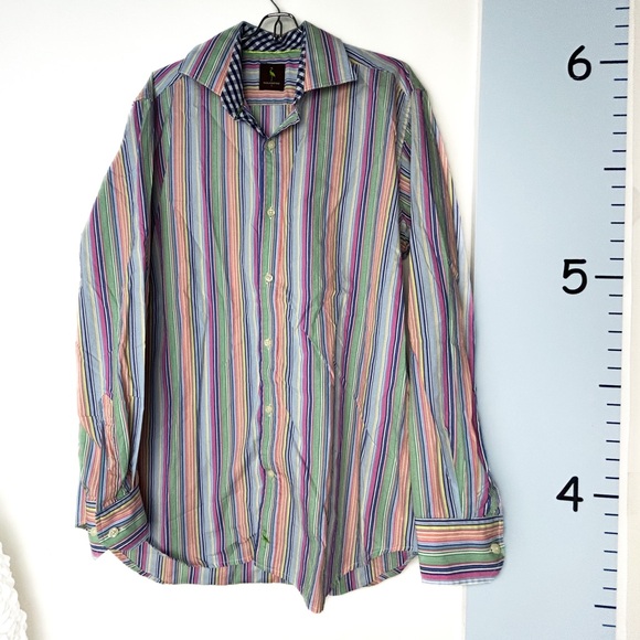 Tailor Byrd Button Down Casual Men's Striped Shirt Large - Picture 1 of 10